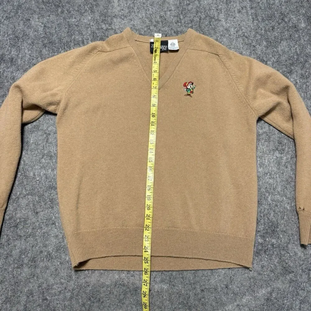 Vintage 80s 90s Made in U.K. Keebler Elf Pure Wool V Neck Sweater Tan Promo XL
